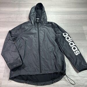 Adidas Windbreaker Jacket Womens Large Black Hooded Mesh Lined Running